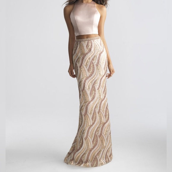 2 Piece Madison James Champagne Size 0 Prom NWT Formal Evening Pageant Wedding - Picture 13 of 13